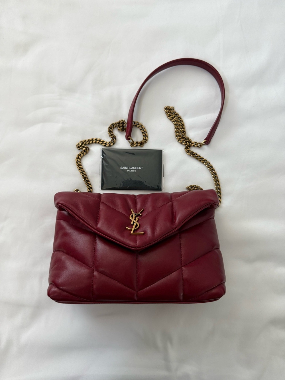 YSL Toy Puffer Lambskin in color Opyum Red
